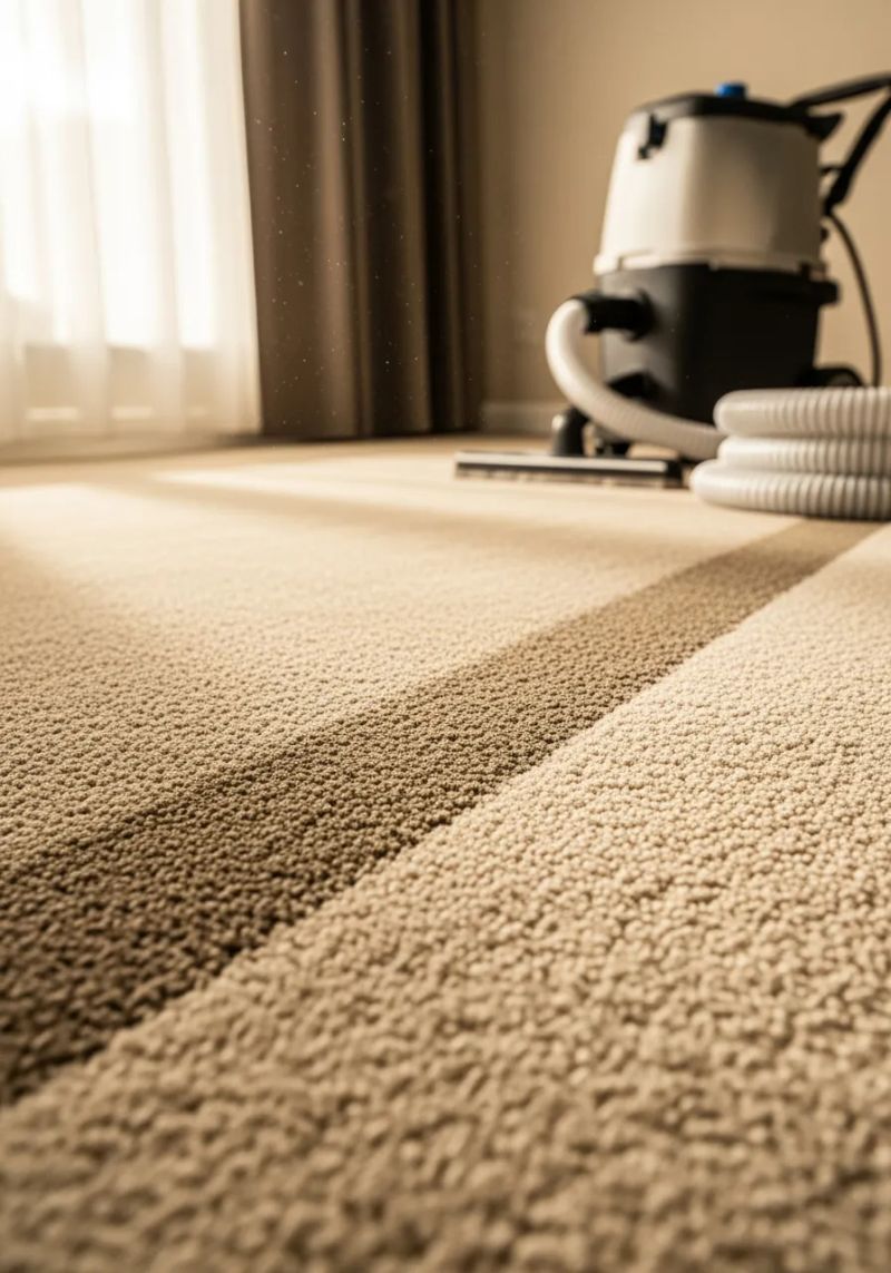 Cleaner vacuuming a bedroom carpet in Westford